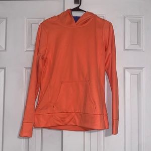 Orange Sweatshirt with blue on the inside hood. Size small.